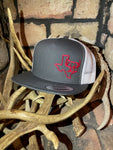 Rack-N-Tails Grey flatbill with Red Texas Logo