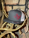 Rack-N-Tails Grey flatbill with Red Texas Logo