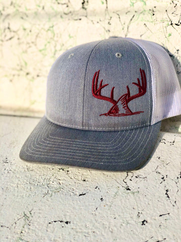 Gray Rack-N-Tails Cap with Maroon Logo